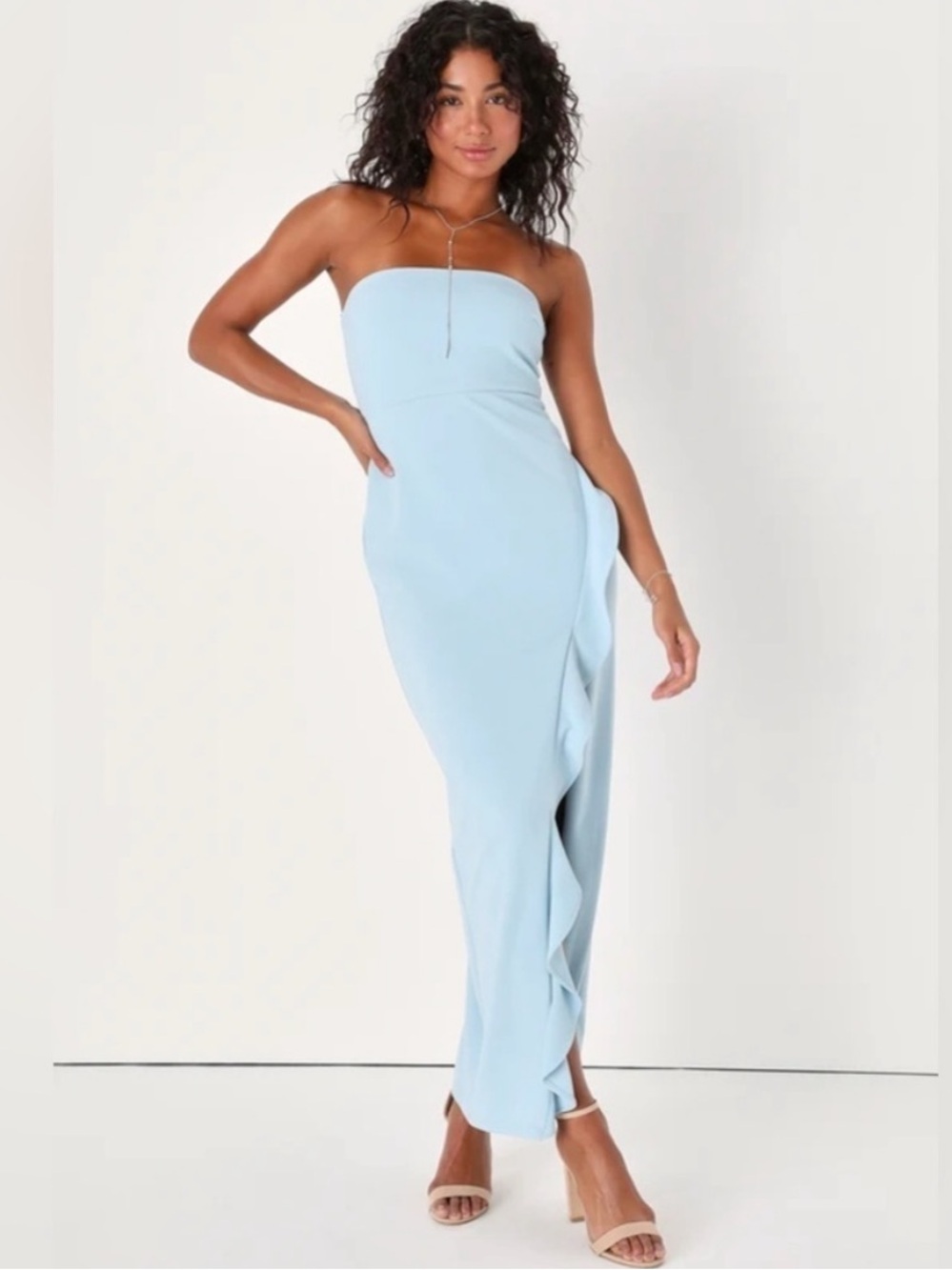 Lulu's Pale Blue Strapless Dress with Back Zipper